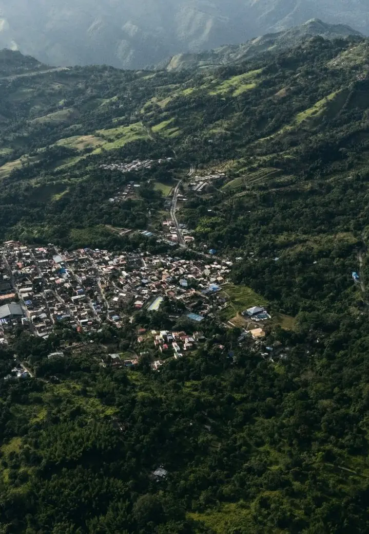 The town of Muzo in a green valley, seen from above